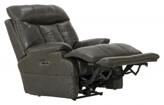 Catnapper Naples Power Headrest Power Lay Flat Recliner w/Extended Ottoman-Steel