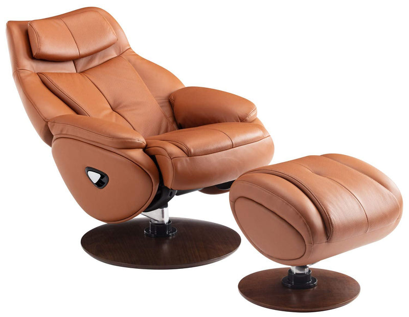 Barcalounger Marjon Leather Pedestal Chair and Ottoman with Adjustable Headrest - Capri-Tobacco