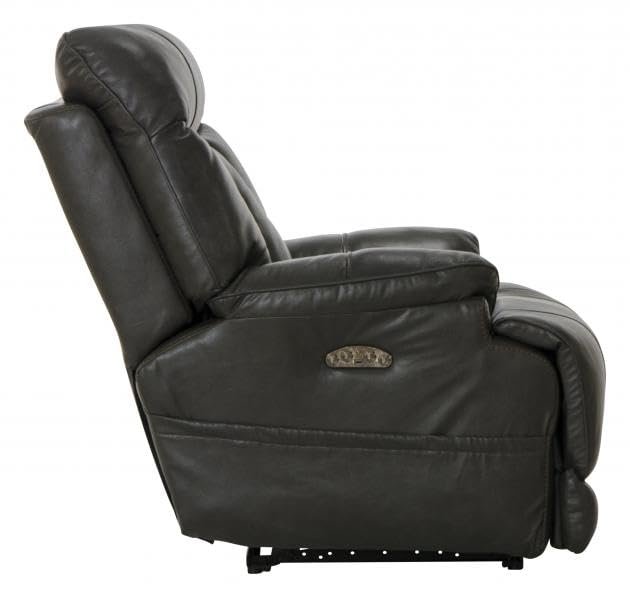 Catnapper Naples Power Headrest Power Lay Flat Recliner w/Extended Ottoman-Steel