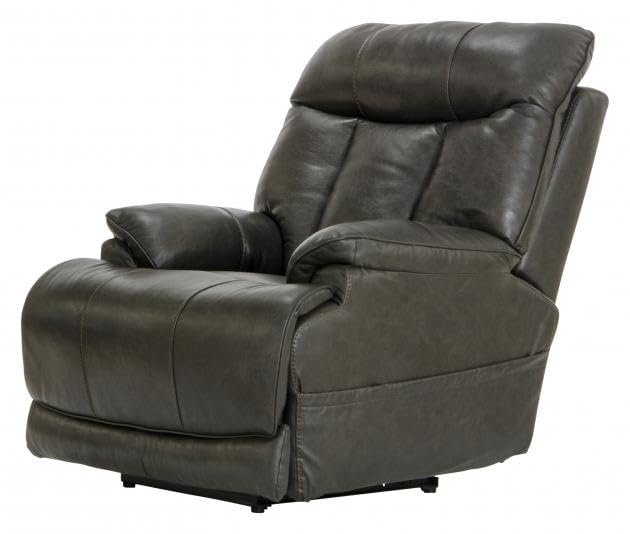 Catnapper Naples Power Headrest Power Lay Flat Recliner w/Extended Ottoman-Steel