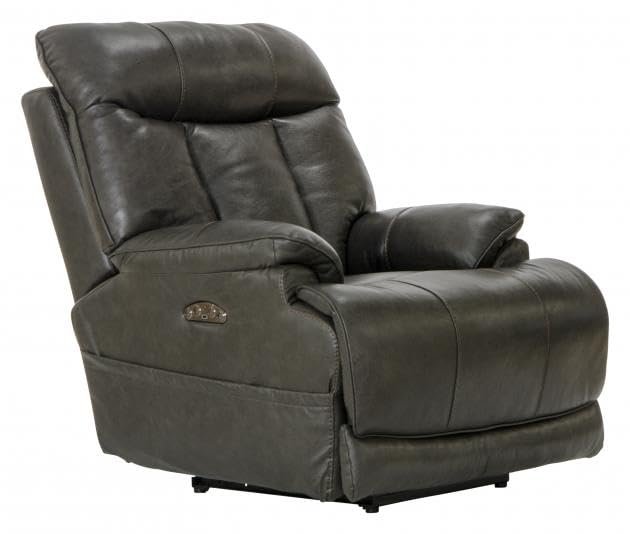 Catnapper Naples Power Headrest Power Lay Flat Recliner w/Extended Ottoman-Steel