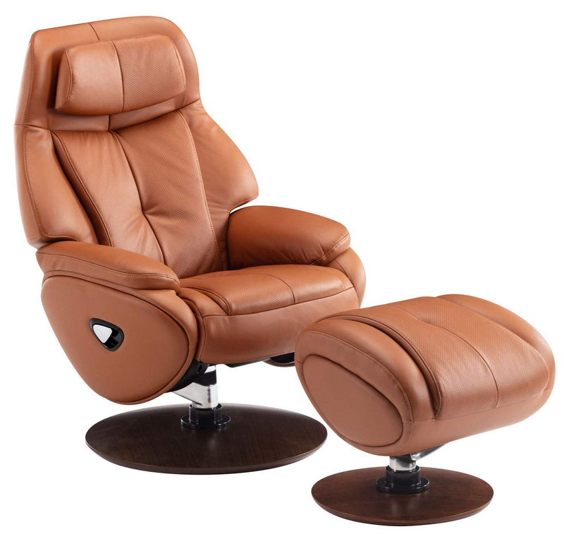 Barcalounger Marjon Leather Pedestal Chair and Ottoman with Adjustable Headrest - Capri-Tobacco